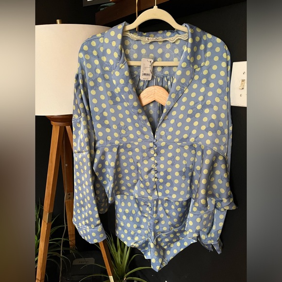 NWT FREE PEOPLE INTIMATELY Beauty Sleep PJ Set In Cashmere Blue Combo MSRP $88 - Picture 7 of 9